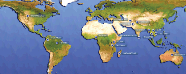 world map highlighting different origins of Blue Sapphires